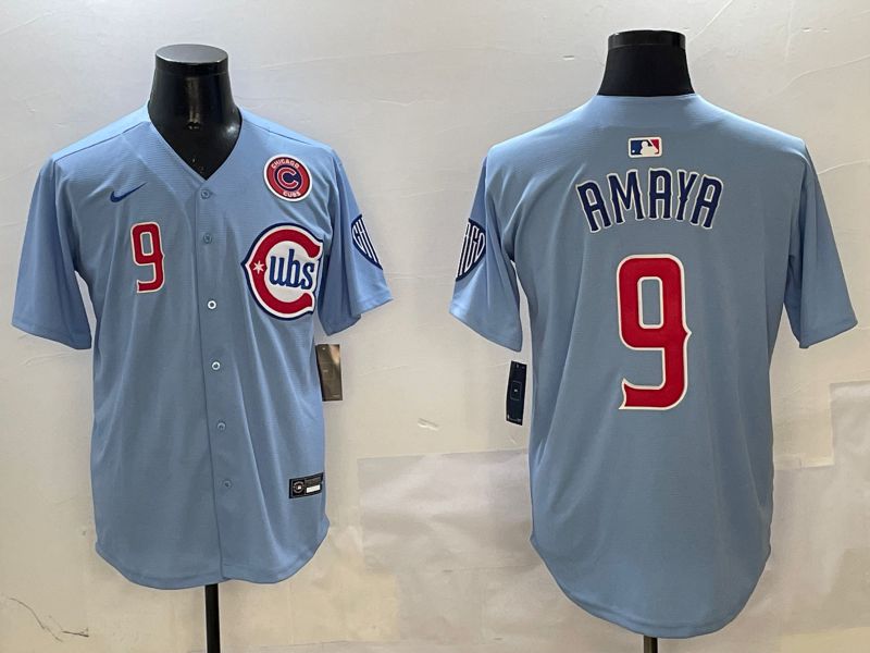 Men Chicago Cubs #9 Amaya Light Blue Throwback 2025 Nike MLB Jersey style 1